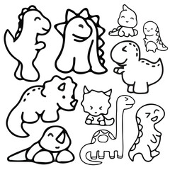Dinosaur doodle set icon vector illustration