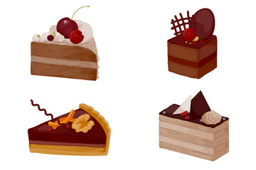 おしゃれなチョコレートケーキのベクターイラストセット