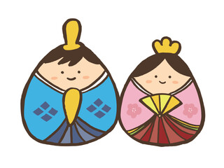 かわいいひな祭りのお雛様とお内裏様／手描きイラスト素材A