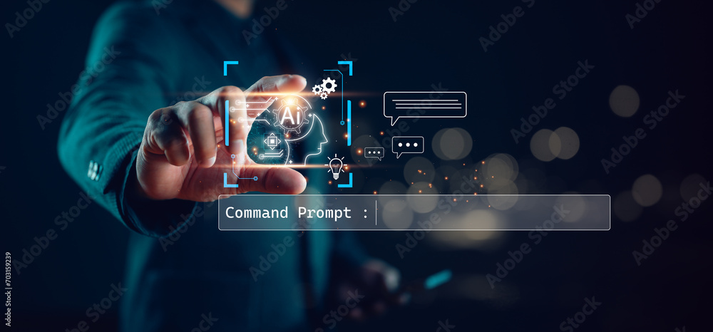 Fototapete ai tech, businessman show virtual graphic global internet connect chatbot chat with ai, artificial i