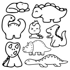 Dinosaur doodle set icon vector illustration