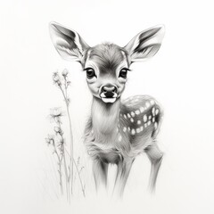 Pencil sketch baby deer paper image Generative AI