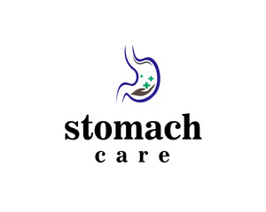 stomach care logo design template hands and plus hull background