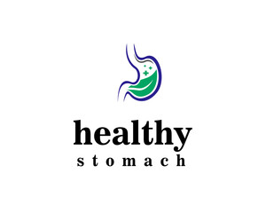 healthy stomach logo design template leaves and plus background of hull