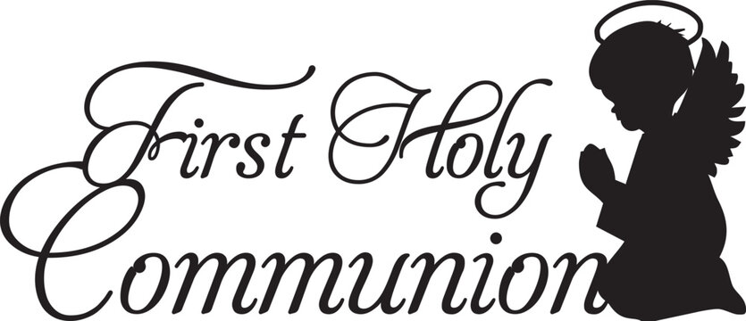First Holy Communion text sign design angel wings catholic sacraments laser cut