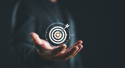 Business goals and target. Analytical businessperson planning business growth, strategy digital...