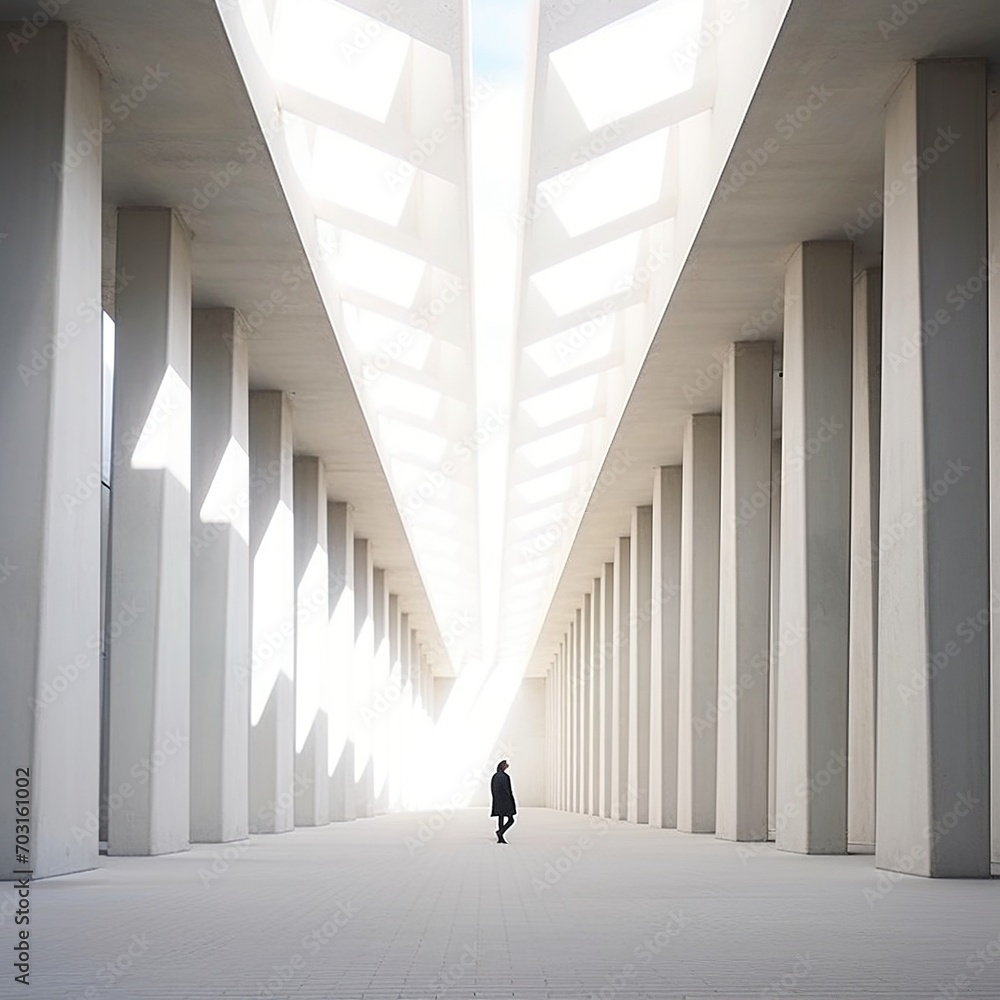Aufkleber modern architecture with long white concrete columns and geometric shapes