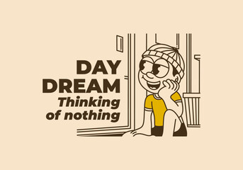 Daydream, thinking of nothing. a boy wearing a beanie was daydreaming by the window