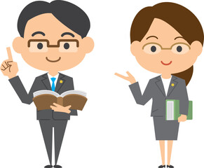 六法全書を持っている男女弁護士のイメージイラストセット