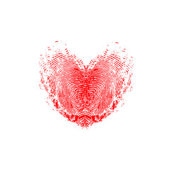 Vector image of the red heart made of the human fingerprints to the saint Valentine's day isolated on the white background.