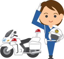 敬礼する女性白バイ隊員のイメージイラスト