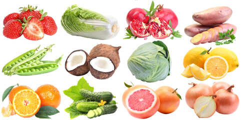 Collection of fresh vegetables and fruit isolated