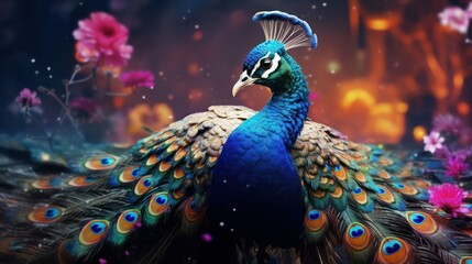 peacock with feathers out