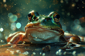 illustration of a frog floating in space - obrazy, fototapety, plakaty