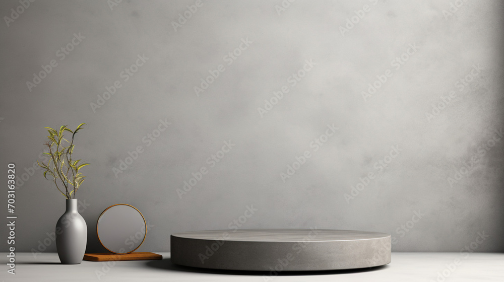 Poster podium abstract grey background for cosmetic product presentation. modern minimal showcase with gene