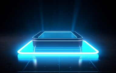 futuristic gaming esports cyan neon glass display podium
