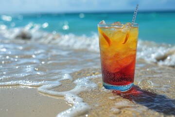 Obraz premium Summer drink with view beach professional advertising food photography