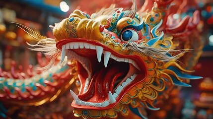 Fototapeta na wymiar Traditional dragon dance festival. Chinese New Year celebration