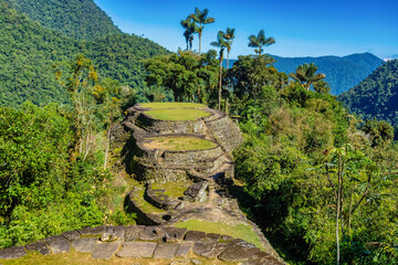 Hidden ancient ruins of Tayrona civilization Ciudad Perdida in the heart of the Colombian jungle...