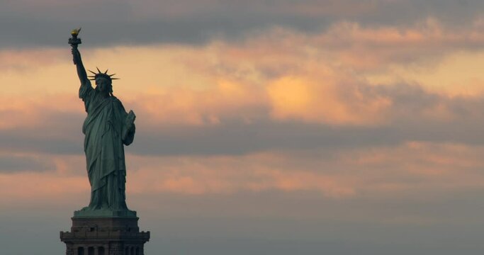 Statue of Liberty Framed Left with Pink Clouds