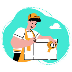 The merchant is packing his goods illustration