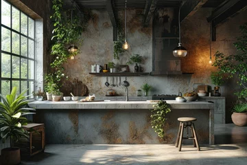 Fotobehang industrial kitchen design with concrete professional advertising photography © MeyKitchen