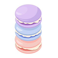 Set of colorful macaroon almond cookie. Dessert tasty food. Vector illustration