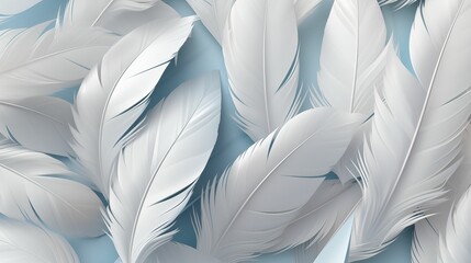 Abstract White Feathers Pattern Isolated on Light Blue Background. Generative AI