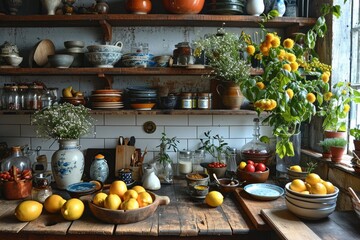 kitchen room with many kitchenware professional advertising food photography