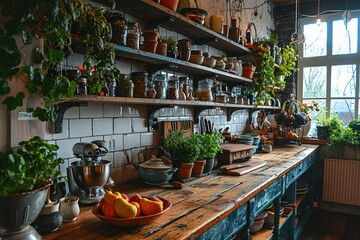 Fototapeta premium kitchen room with many kitchenware professional advertising food photography