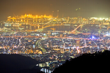 Night view of Rokko island at Kobe Port, Hyogo prefecture, Kansai, Japan.