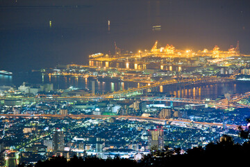 Night view of Rokko island at Kobe Port, Hyogo prefecture, Kansai, Japan.