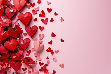 Valentine's day background with red hearts on pink background