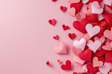 Valentine's day background with red hearts on pink background