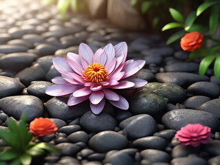  flower growing among the stones. Generative Ai