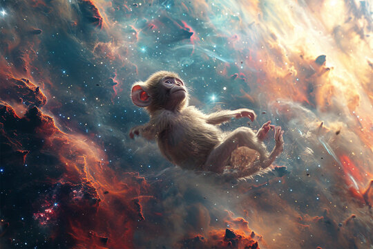 illustration of a monkey floating in space