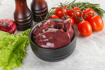 Raw turkey liver in a bowl ready for cooking
