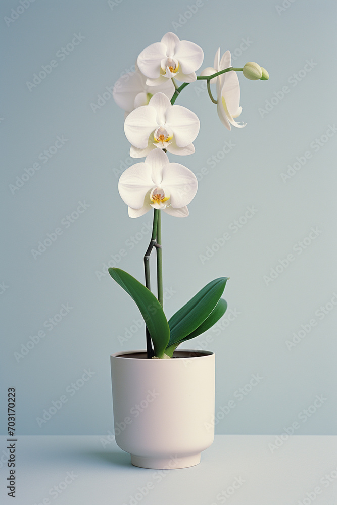 Aufkleber a white orchid in a simple pot, creating a zen-like atmosphere with its minimalistic beauty.