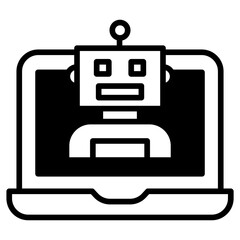 Laptop chatbot solid glyph icon