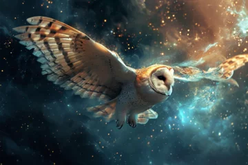 Gardinen illustration of an owl floating in space © Yoshimura