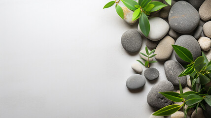 card with green plants and pebbles stone background