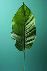 Fototapeta premium Delightful minimalism featuring a single jungle leaf, capturing the essence of tropical lushness.