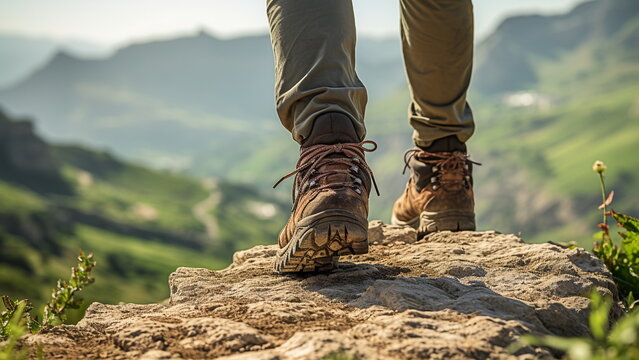 hiking boots conquering the rugged terrain with Generative AI
