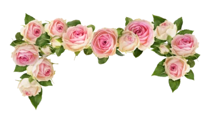 Fensteraufkleber Small pink rose flowers in a floral arrangement isolated on white or transparent background. Decorative garland. © Ortis