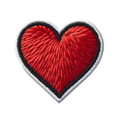Embroidered patch badge with a red heart  on a transparent isolated background in PNG format.