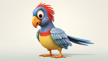 Cartoon parrot on a white background. 3d rendering.