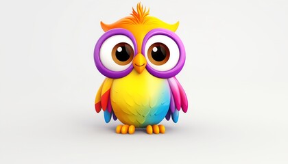 Fototapeta premium Adorable Cartoon Owl Illustration on White Background with Subtle Shadow - Cute and Playful Feathered Character Perfect for Child-friendly Designs and Whimsical Projects. Charming Owl Artwork.