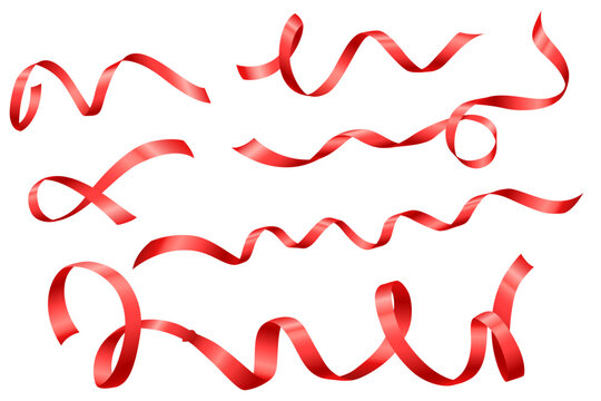 red heart ribbon isolated on transparent background, vector art and illustration