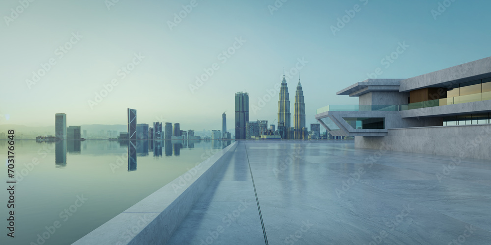 Poster 3d rendering contemporary square shape design modern architecture building exterior