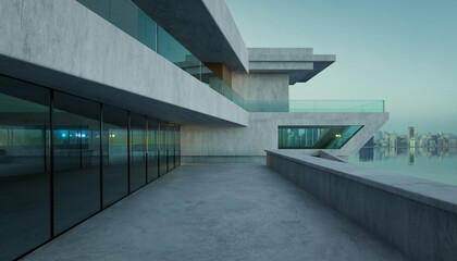 3D rendering contemporary square shape design modern Architecture building exterior